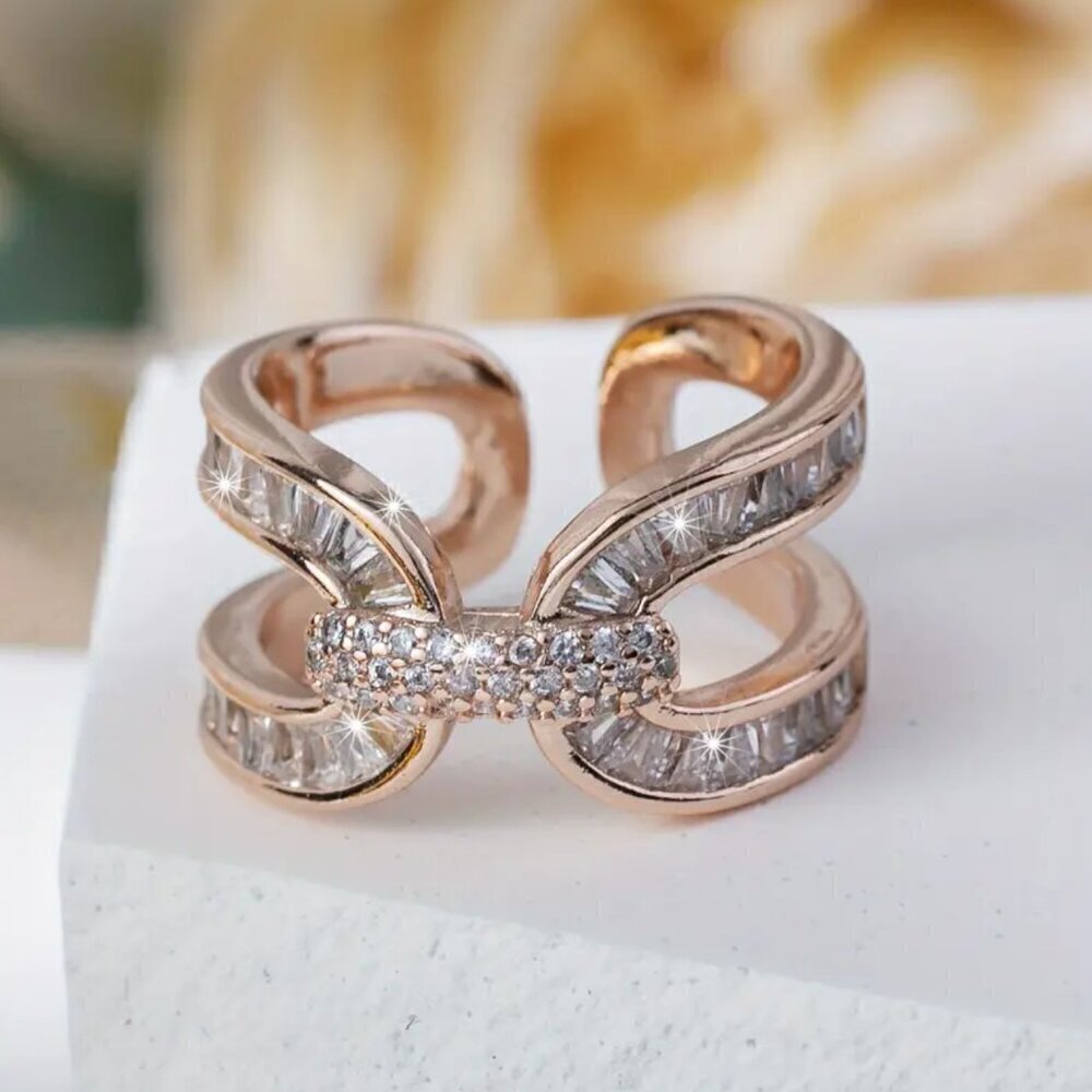 Adjustable Bling Statement Ring Baguette Cut and Channel Set 1417